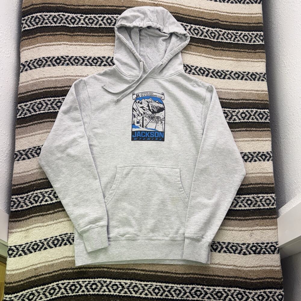 Mens Jackson Hole Wyoming Ski Snowboard Club Heather Gray Hoodie Sweatshirt Sz S